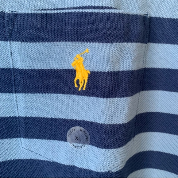 Polo by Ralph Lauren (XL) (NWT) Blue Stripe w/yellow embroidered Polo Horse - Picture 3 of 9